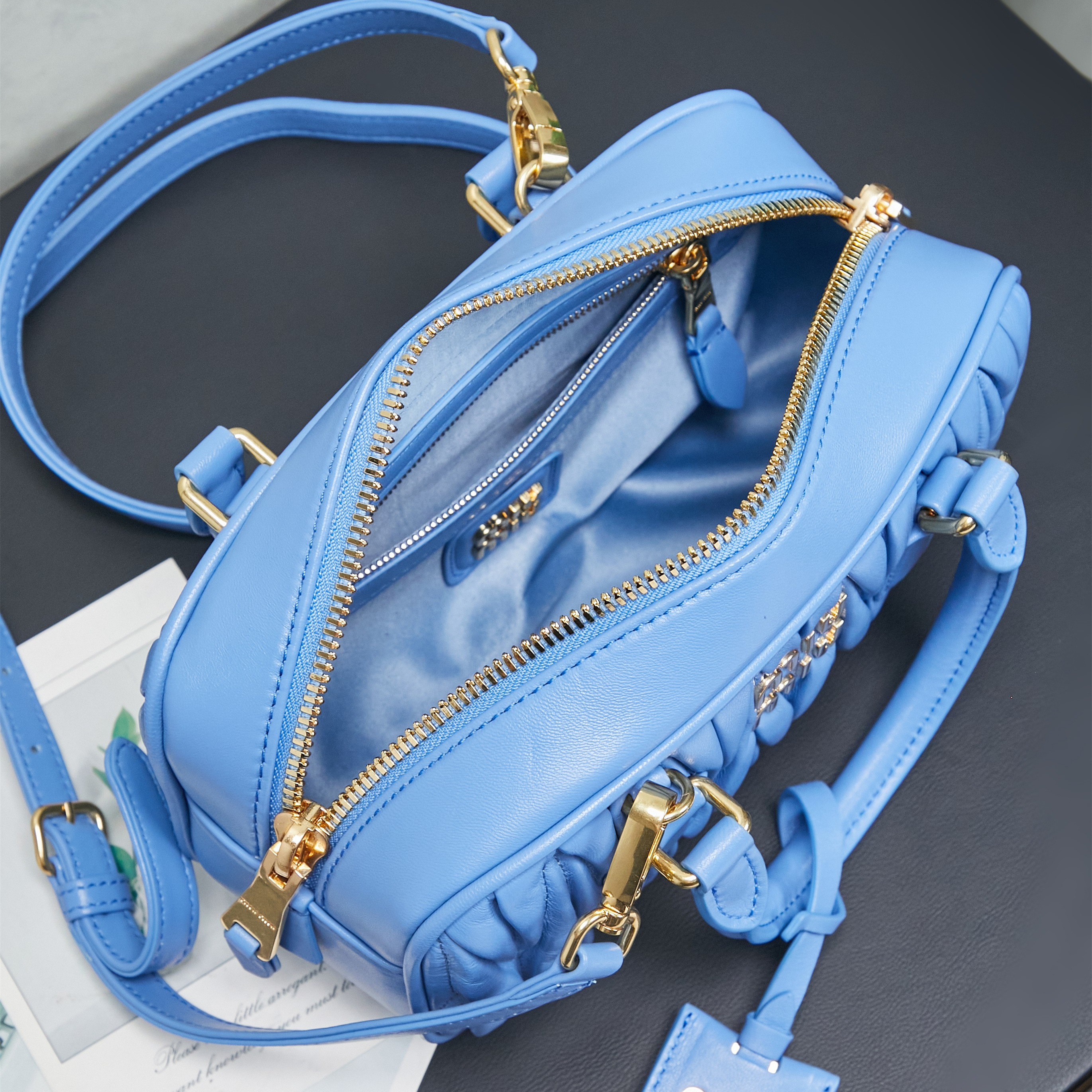高仿miumiu*Arcadie系列5BB142保齡球小羊皮藍色純原版本