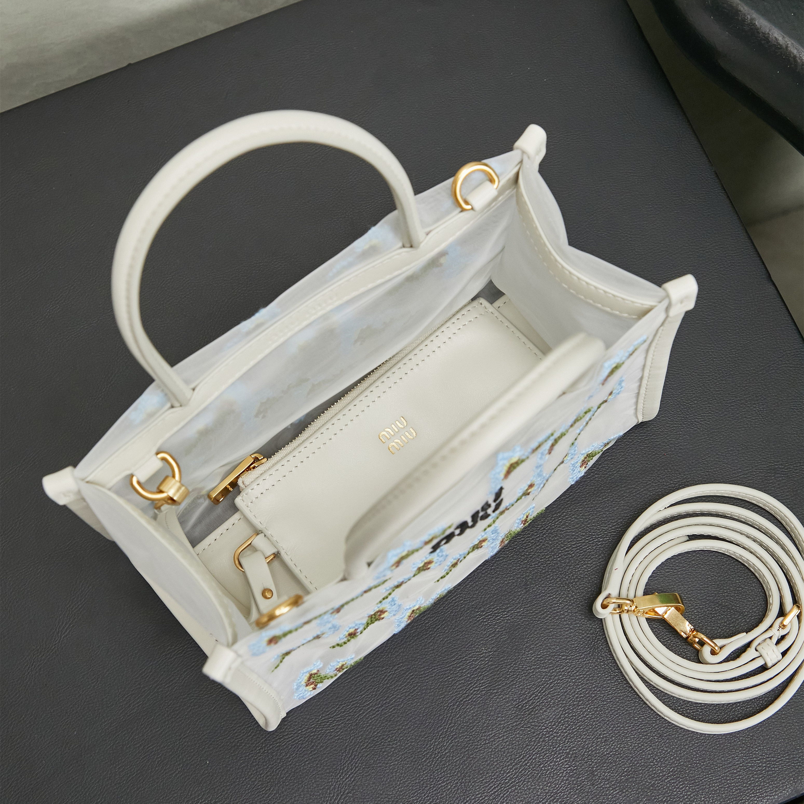 高仿miumiu*Tote系列5BA310網狀刺繡手提袋白色純原版本