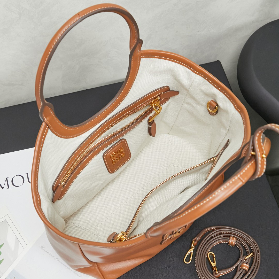 高仿miumiu*Ivy系列5BA284牛皮Tote包干邑色純原版本