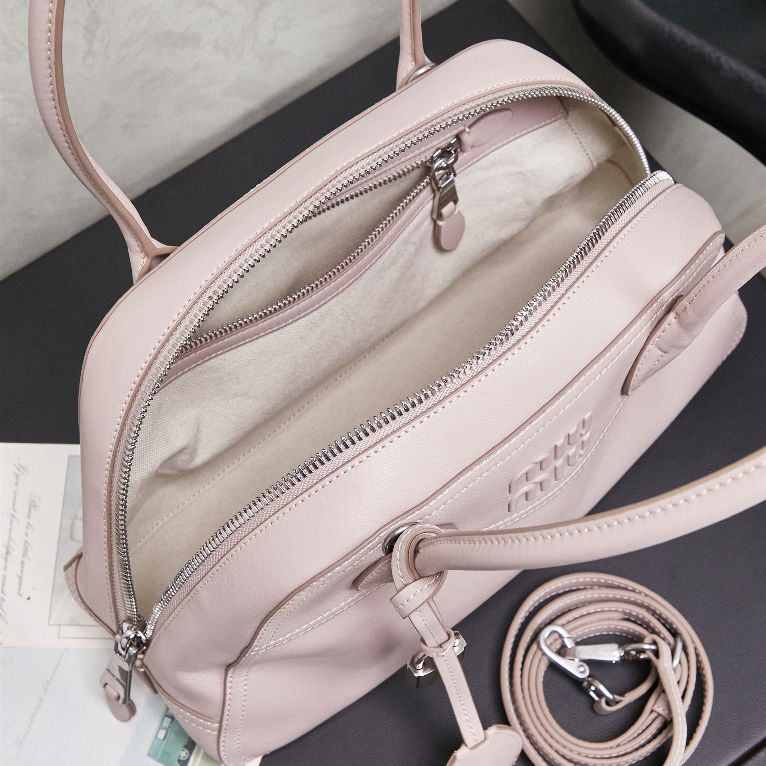 高仿miumiu*Vivant系列5BB199羊皮手提包蛋白石色小號純原版本