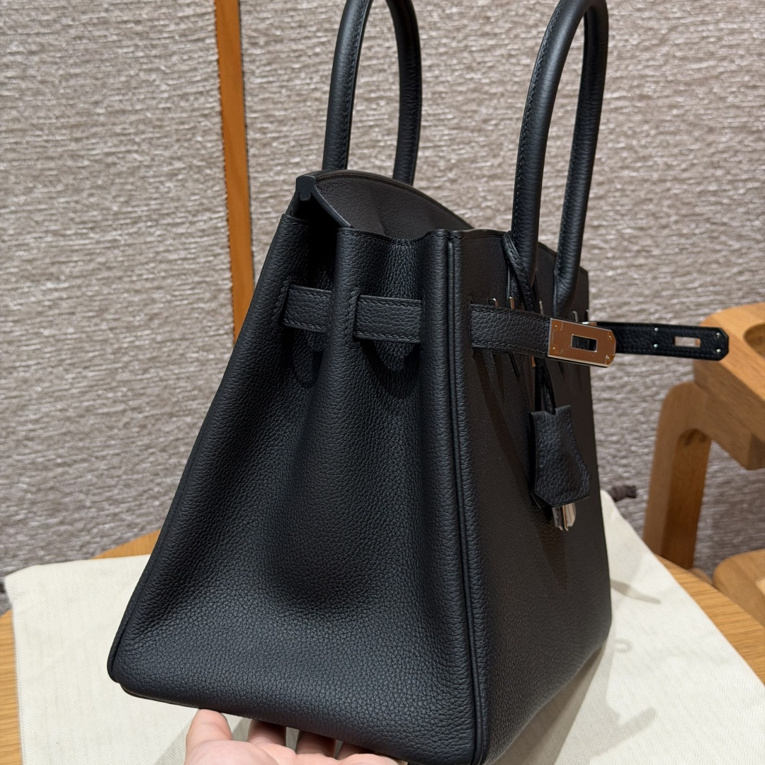 高仿Hermes*Birkin30系列H044897BO89黑色牛皮銀扣純手工