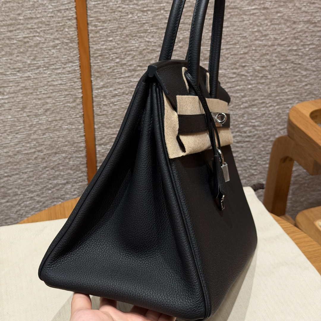 高仿Hermes*Birkin30系列H044897BO89黑色牛皮銀扣純手工