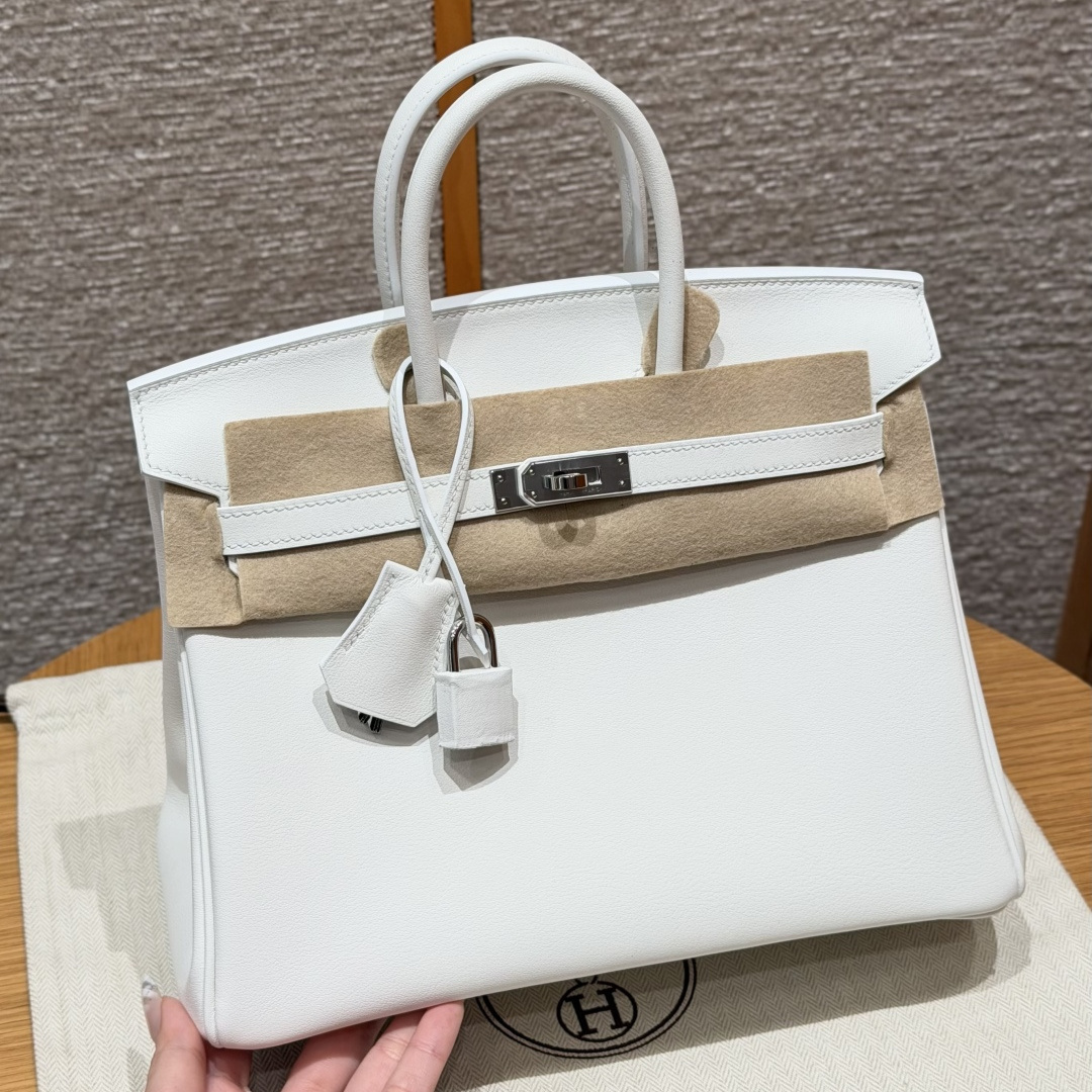 高仿Hermes*Birkin25系列H041344SW01純白色牛皮銀扣純手工