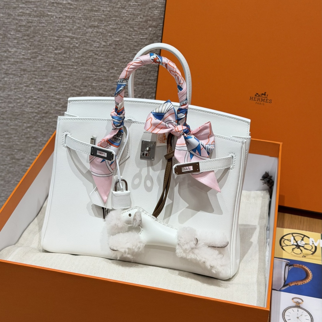 高仿Hermes*Birkin25系列H041344SW01純白色牛皮銀扣純手工