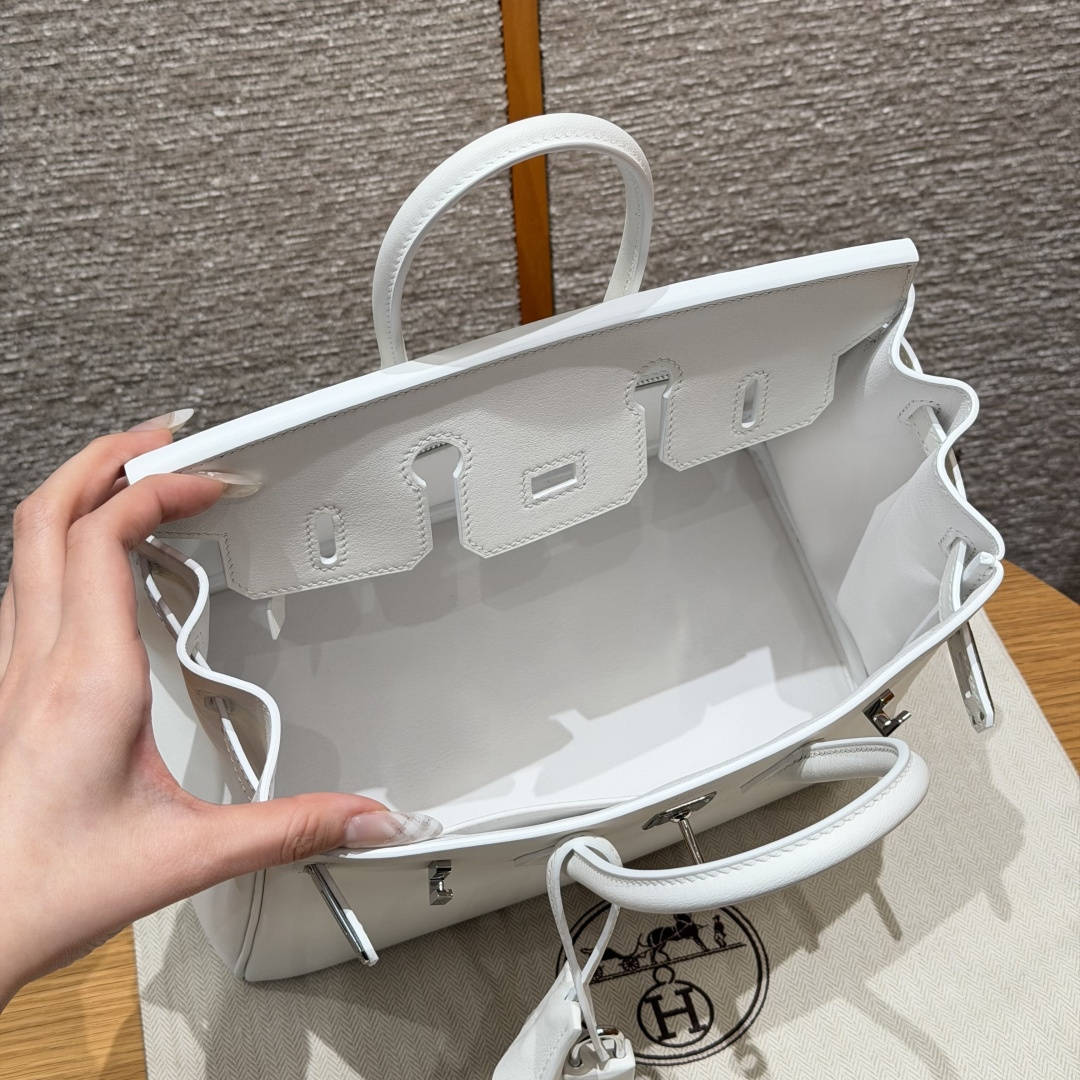 高仿Hermes*Birkin25系列H041344SW01純白色牛皮銀扣純手工