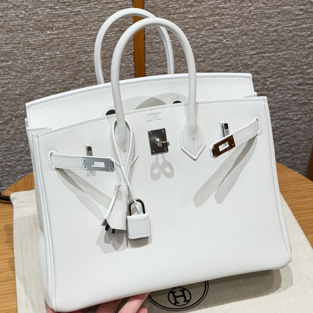 高仿Hermes*Birkin25系列H041344SW01純白色牛皮銀扣純手工