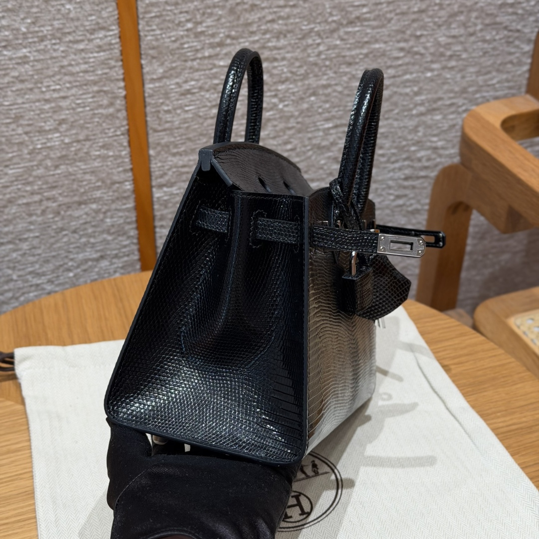 高仿Hermes*Birkin20系列H070807LZ89黑色蜥蜴皮銀扣純手工