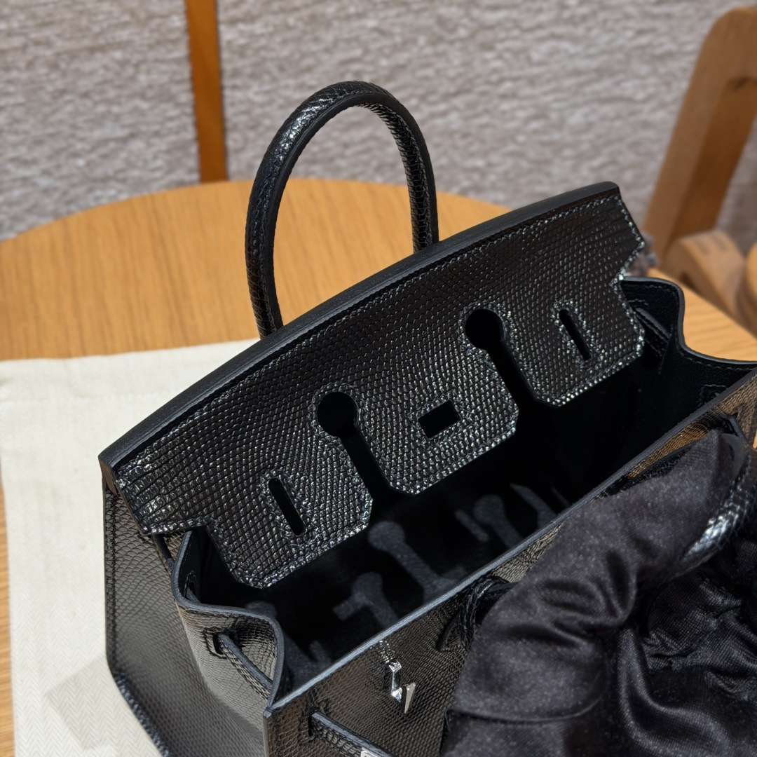 高仿Hermes*Birkin20系列H070807LZ89黑色蜥蜴皮銀扣純手工