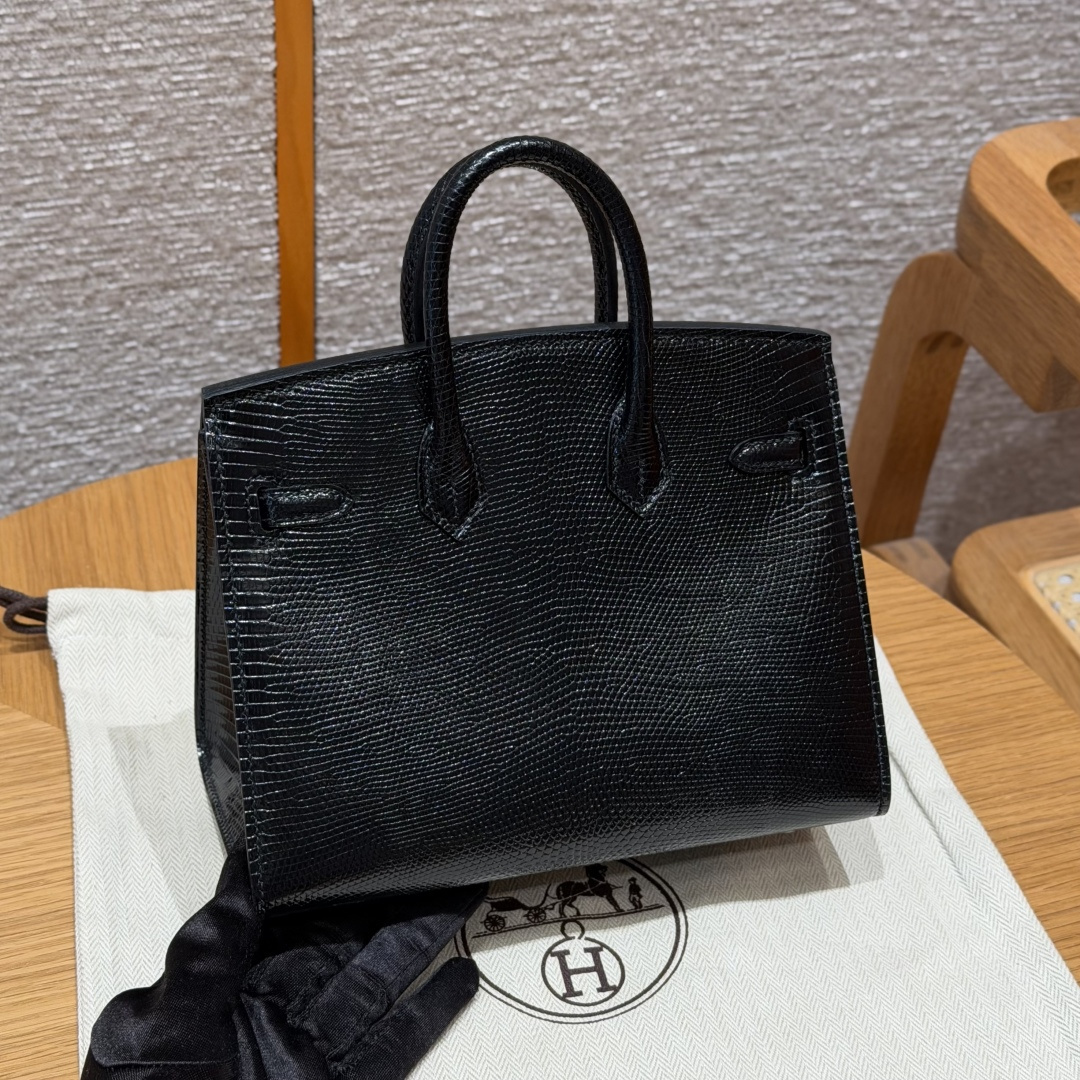 高仿Hermes*Birkin20系列H070807LZ89黑色蜥蜴皮銀扣純手工