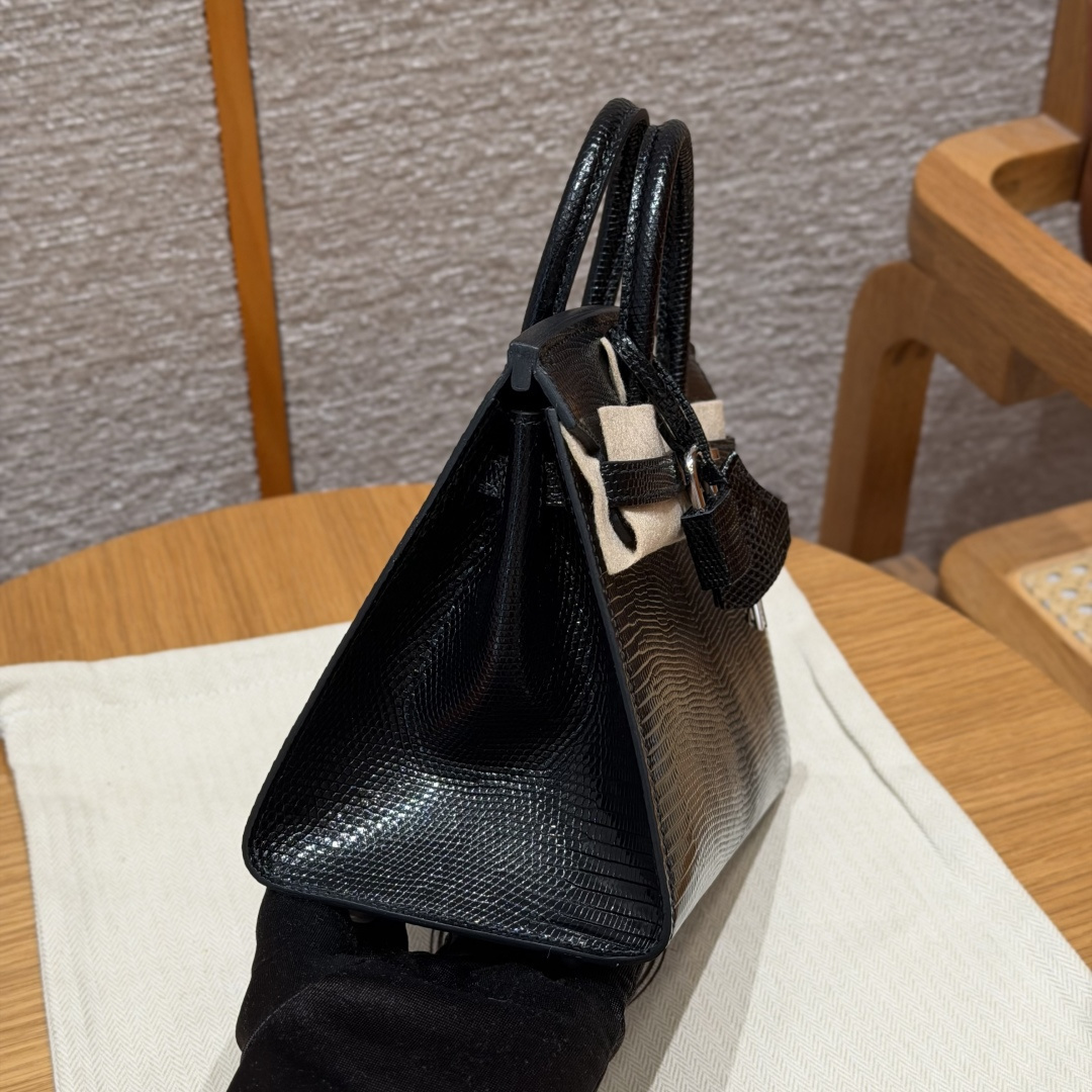 高仿Hermes*Birkin20系列H070807LZ89黑色蜥蜴皮銀扣純手工