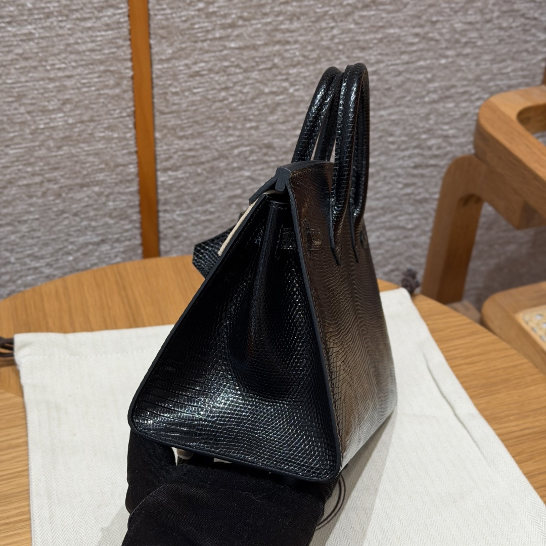 高仿Hermes*Birkin20系列H070807LZ89黑色蜥蜴皮銀扣純手工