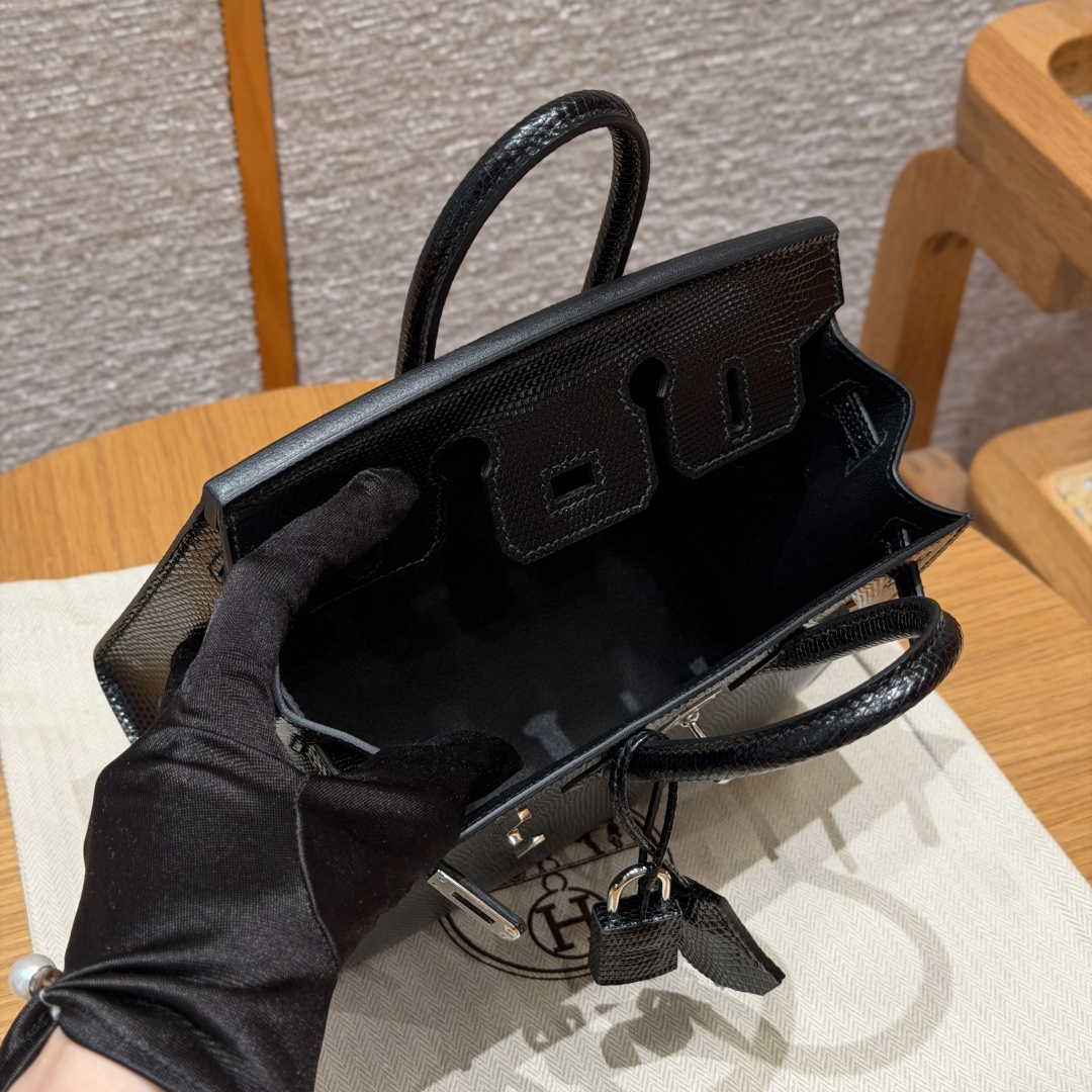 高仿Hermes*Birkin20系列H070807LZ89黑色蜥蜴皮銀扣純手工
