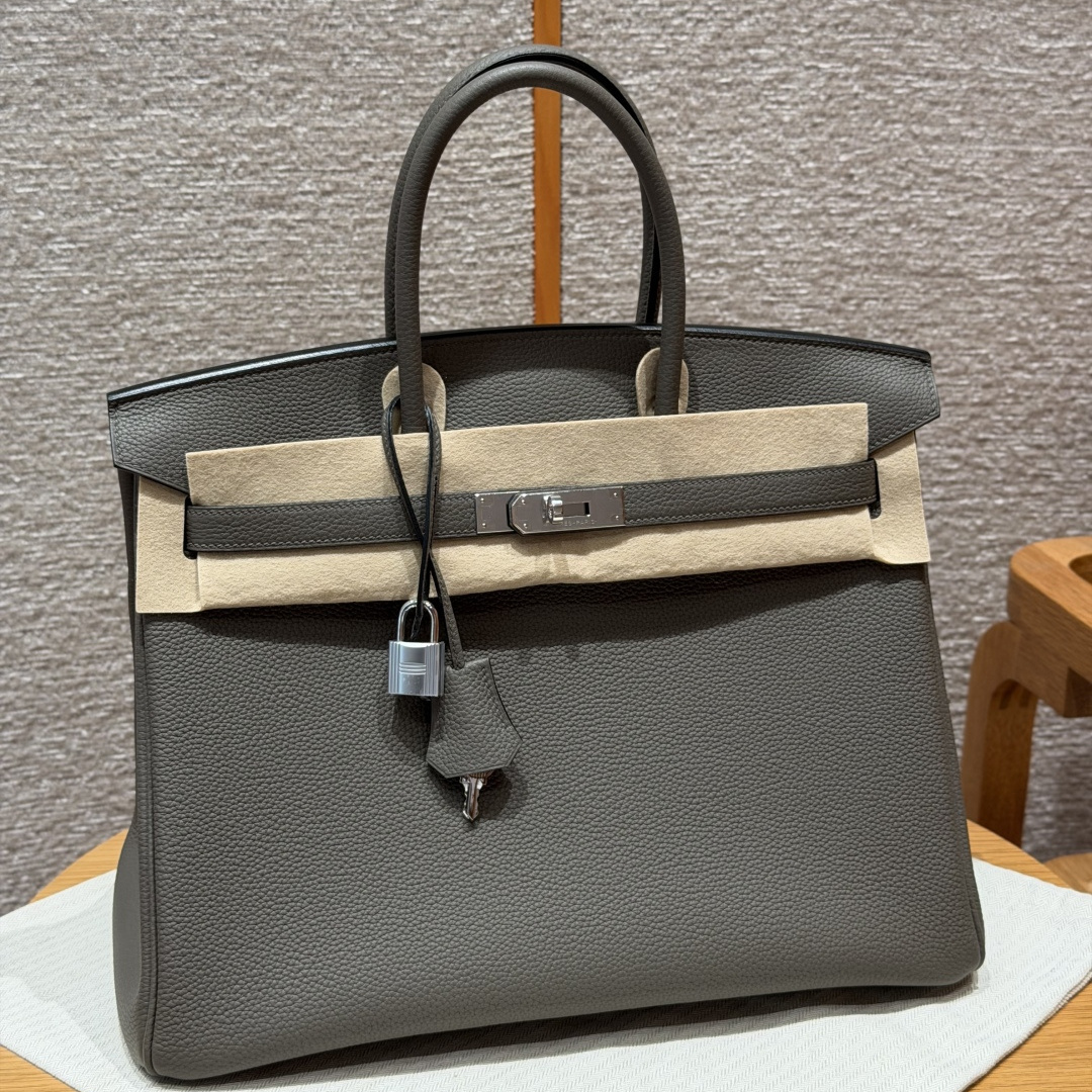 高仿Hermes*Birkin35系列H041346BO8F錫器灰牛皮銀扣純手工
