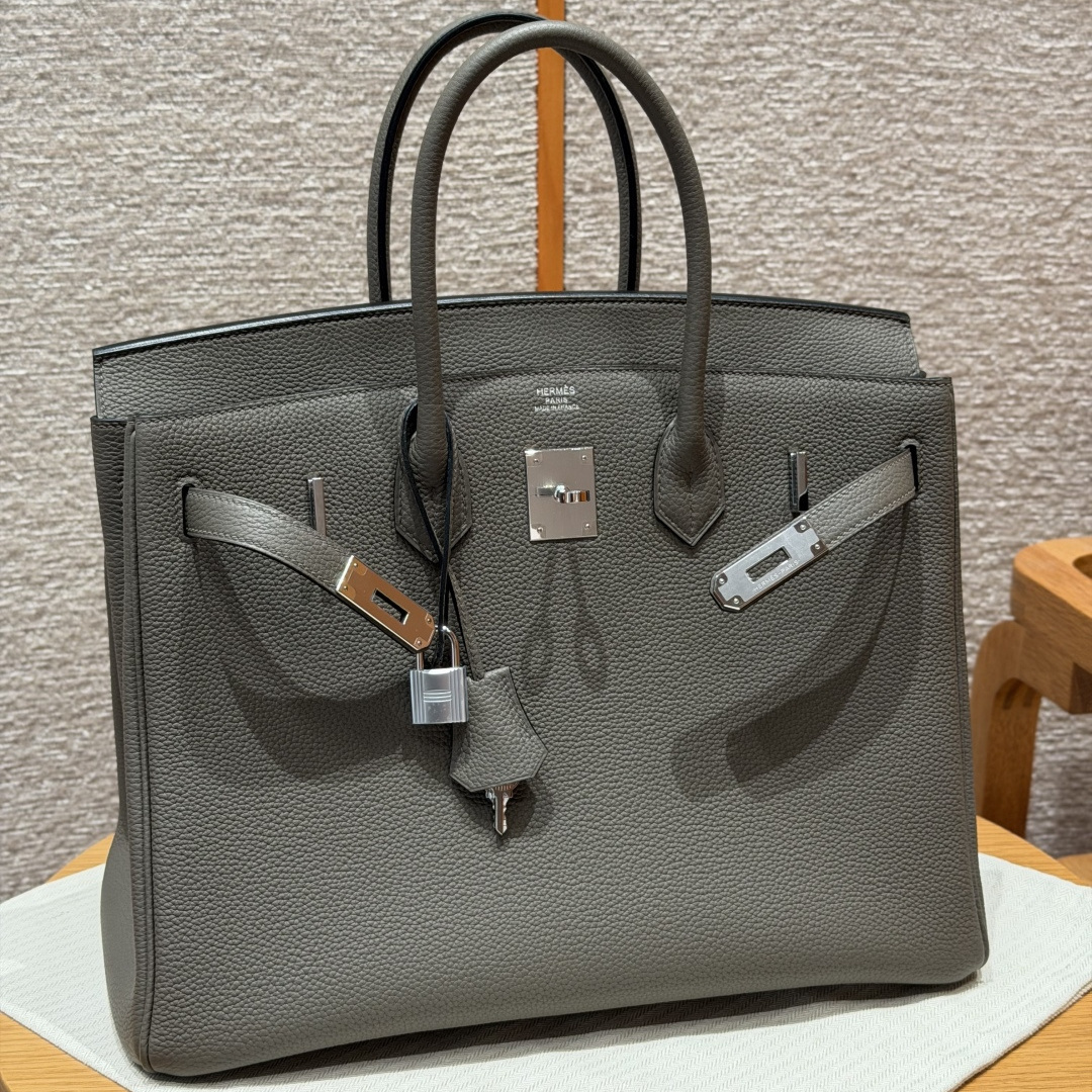 高仿Hermes*Birkin35系列H041346BO8F錫器灰牛皮銀扣純手工