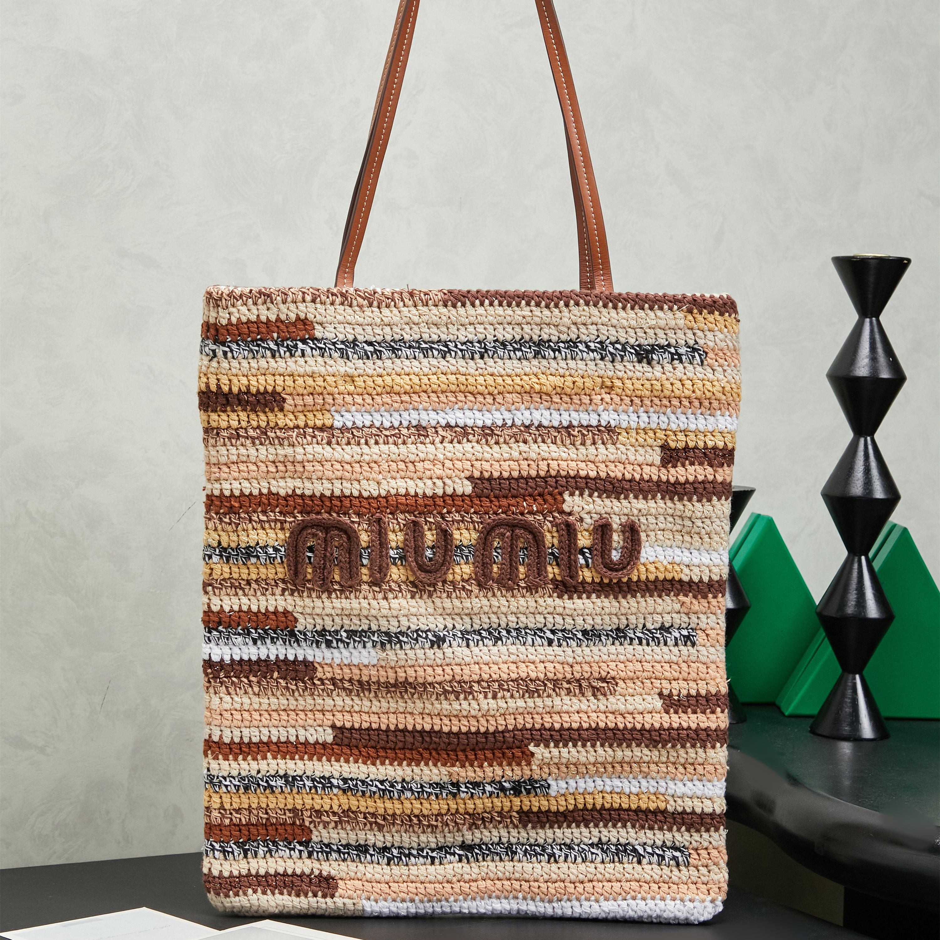 高仿miumiu*Borsa系列5BG248針織刺繡單肩袋棕色純原版本