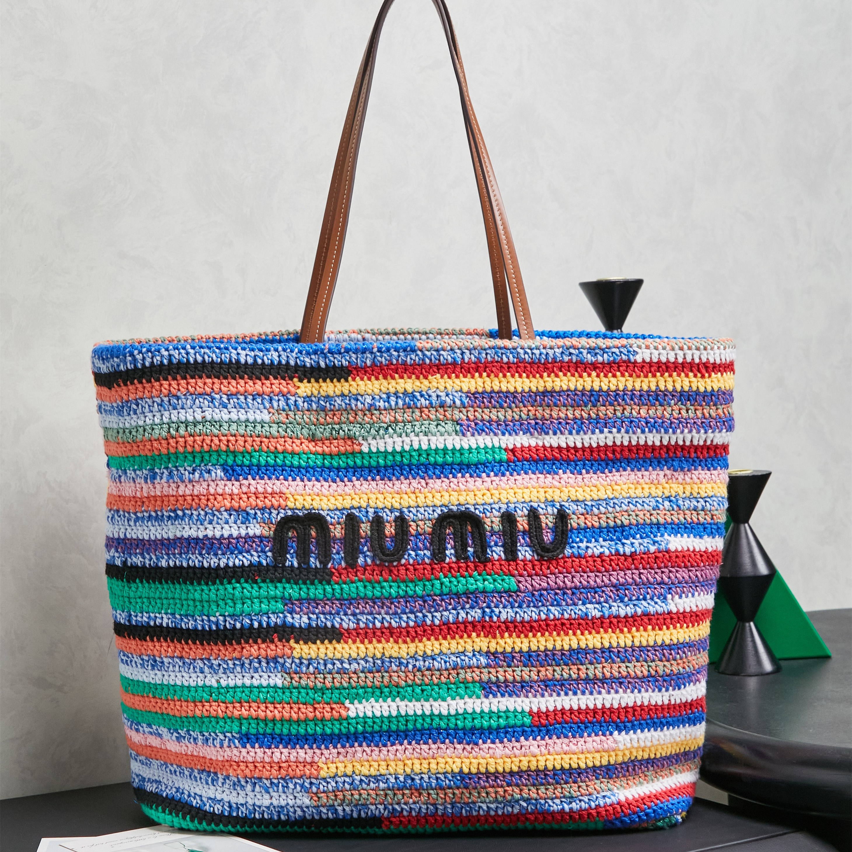 高仿miumiu*Borsa系列5BG228針織刺繡購物袋彩虹色純原版本
