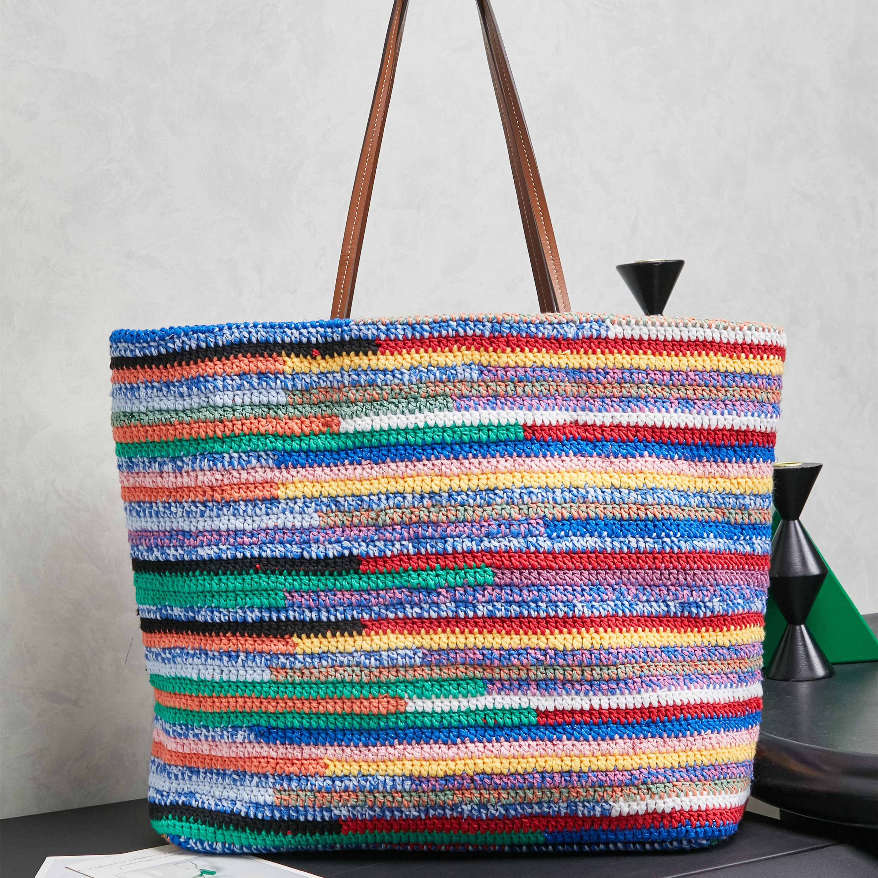 高仿miumiu*Borsa系列5BG228針織刺繡購物袋彩虹色純原版本