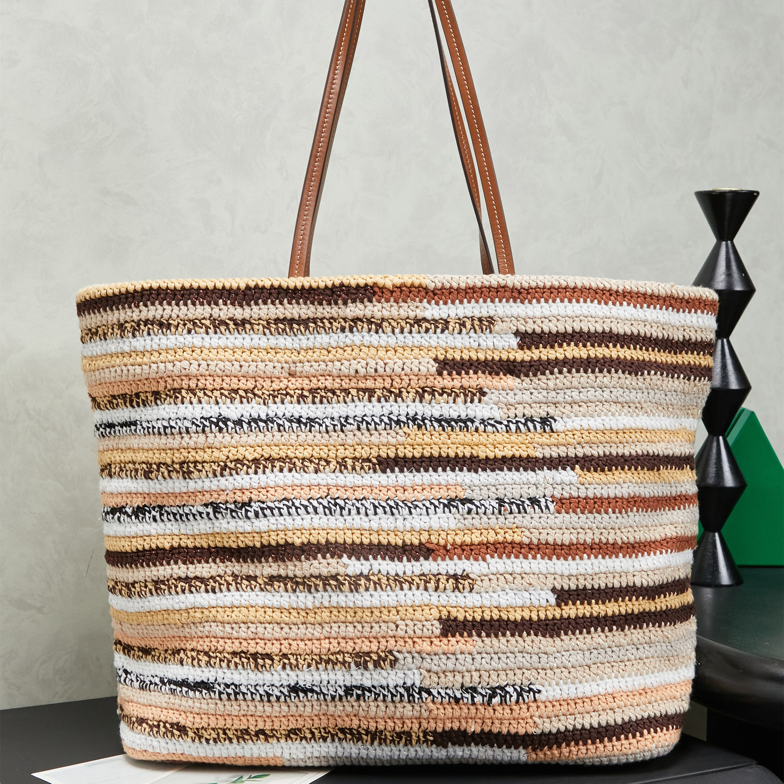 高仿miumiu*Borsa系列5BG228針織刺繡購物袋棕色純原版本