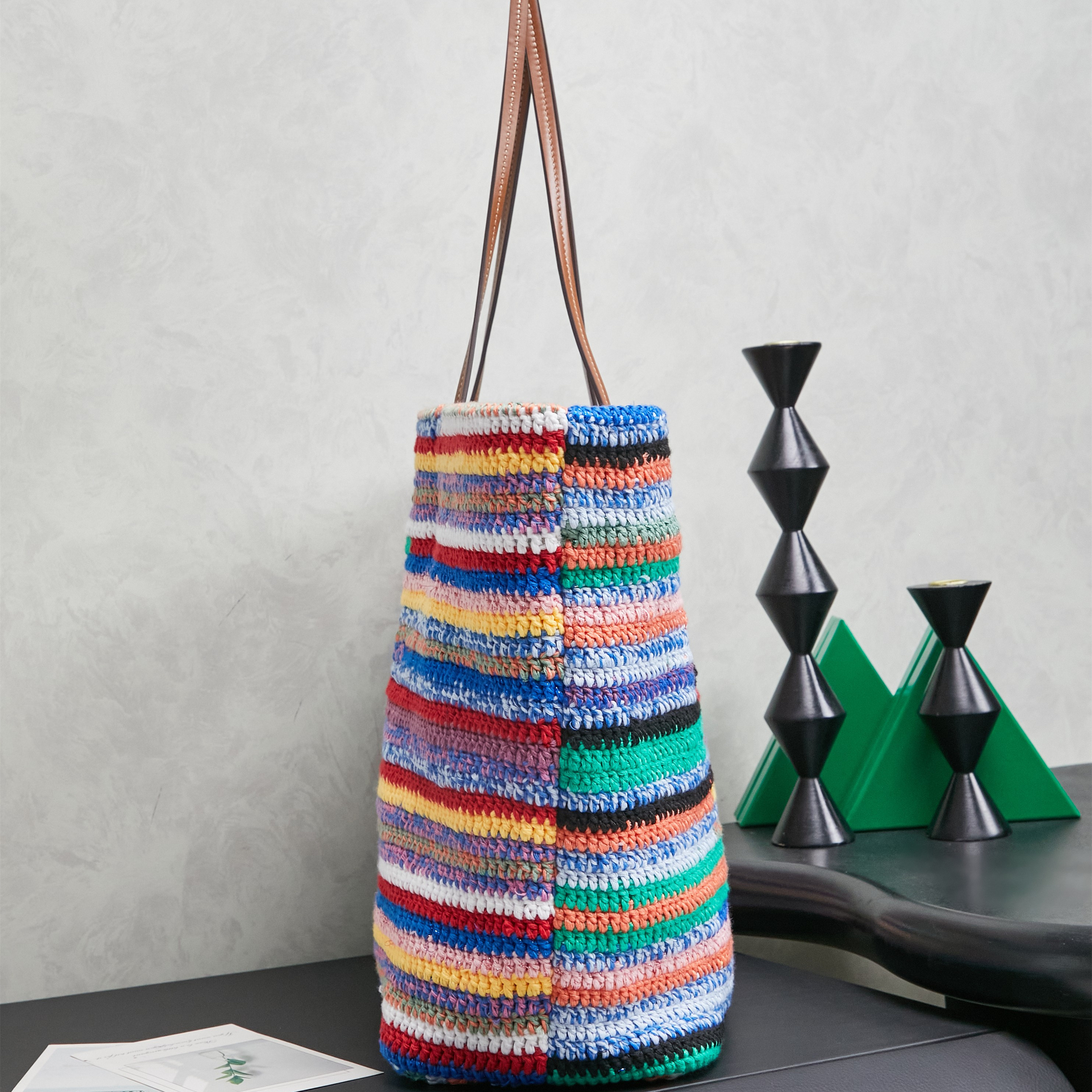 高仿miumiu*Borsa系列5BG228針織刺繡購物袋彩虹色純原版本