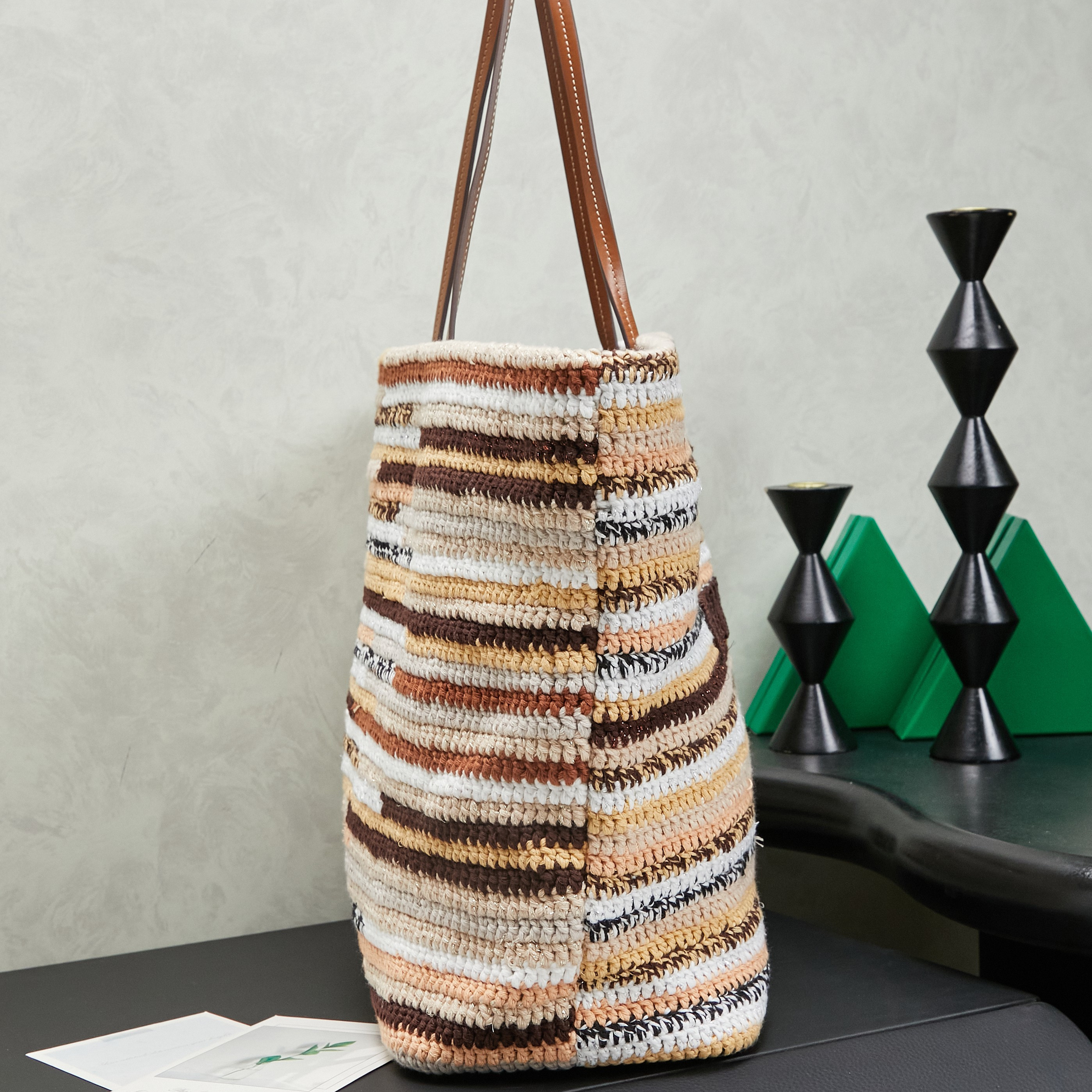 高仿miumiu*Borsa系列5BG228針織刺繡購物袋棕色純原版本