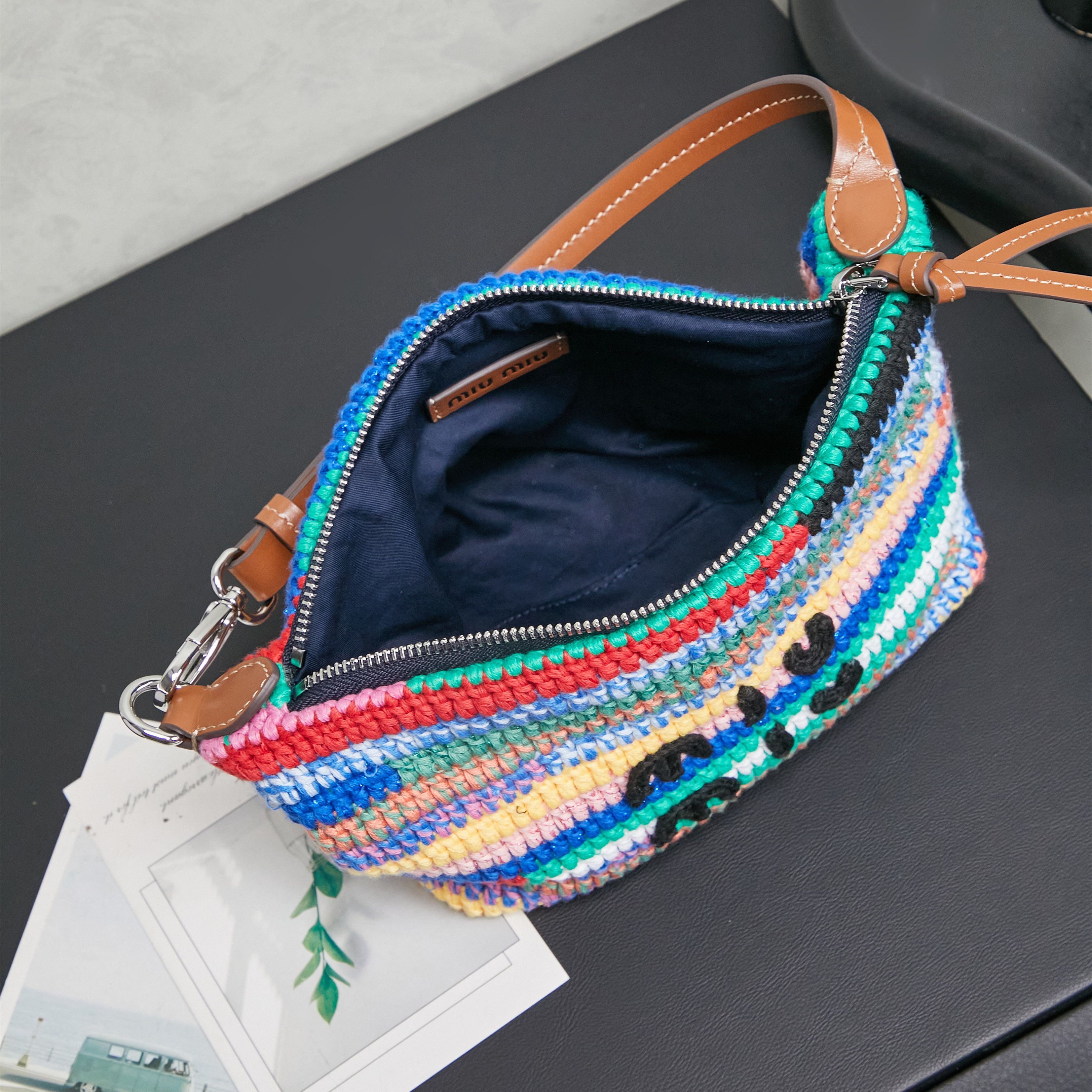 高仿miumiu*Borsa系列5NE841針織刺繡手提包彩虹色純原版本