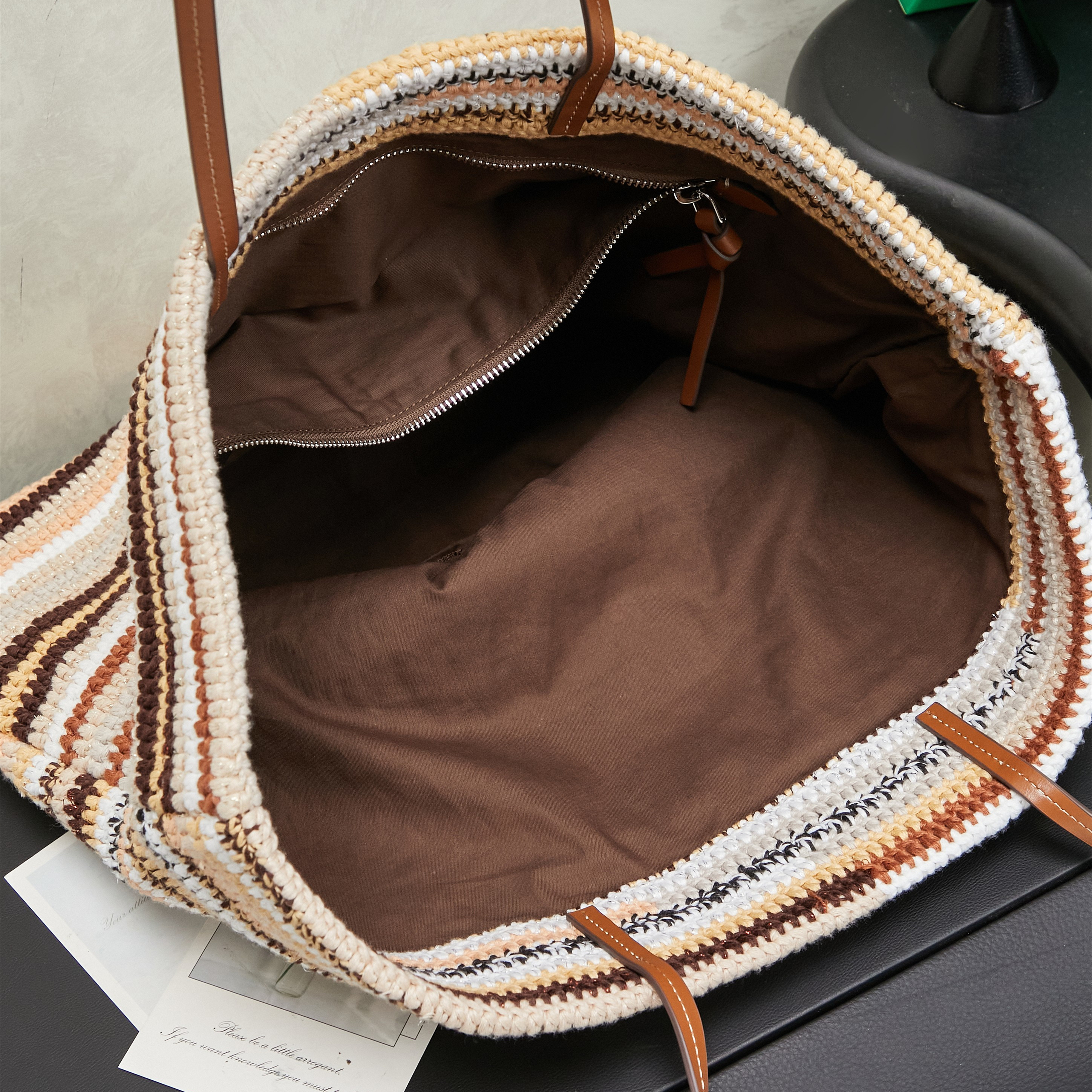 高仿miumiu*Borsa系列5BG228針織刺繡購物袋棕色純原版本