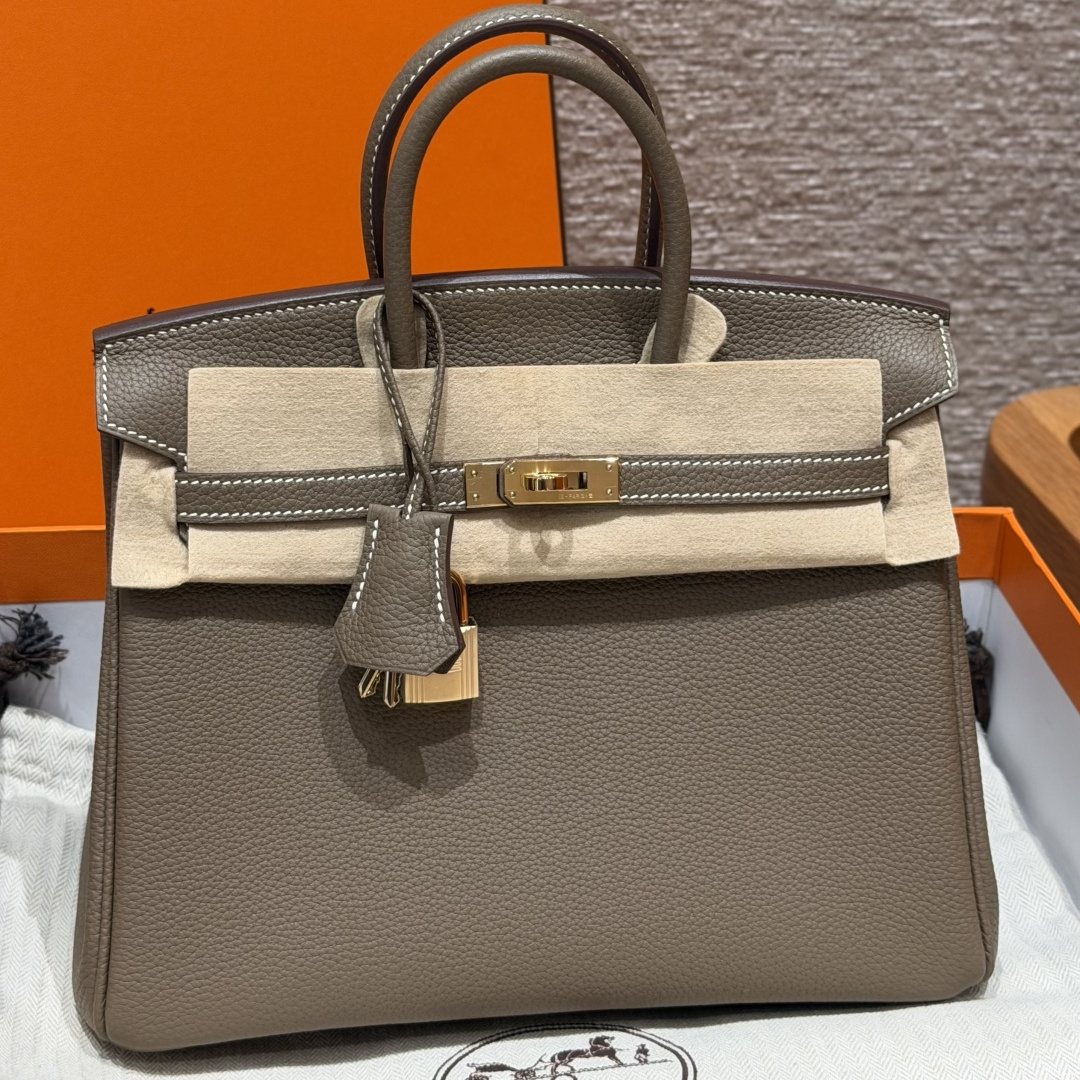 高仿Hermes*Birkin25系列H041344BO18大象灰牛皮金扣純手工