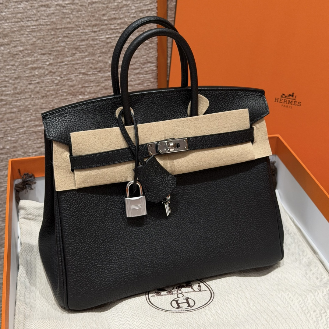 高仿Hermes*Birkin25系列H041344BO89黑色牛皮銀扣純手工