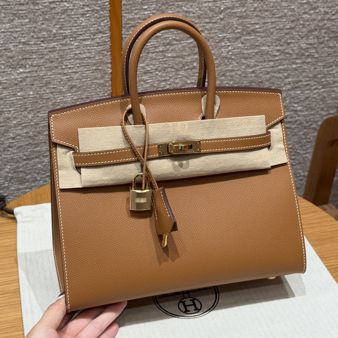 高仿Hermes*Birkin25系列H073178EP37金棕色牛皮金扣純手工
