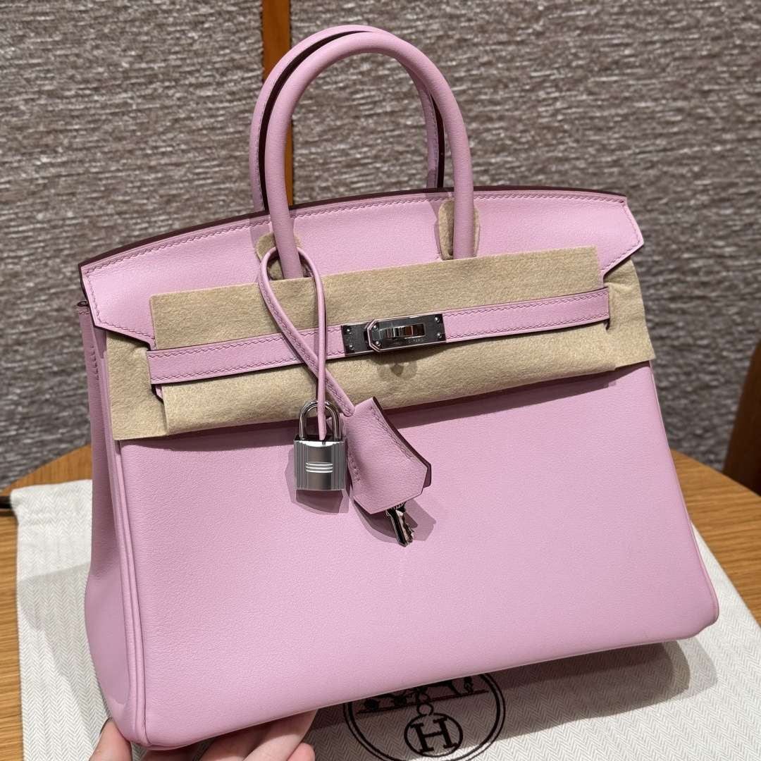 高仿Hermes*Birkin25系列H041344SWX9金葵紫牛皮銀扣純手工