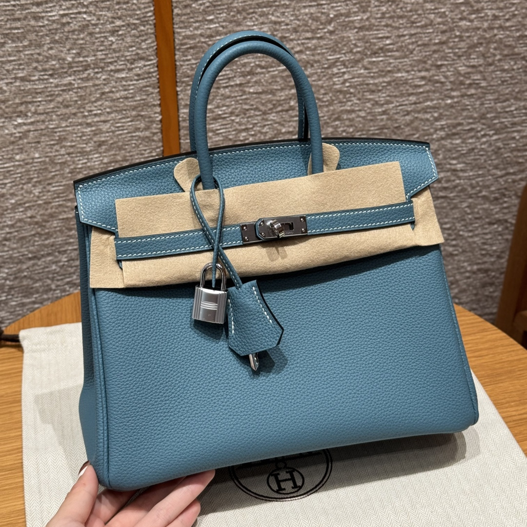 高仿Hermes*Birkin25系列H041344BO75牛仔藍牛皮銀扣純手工