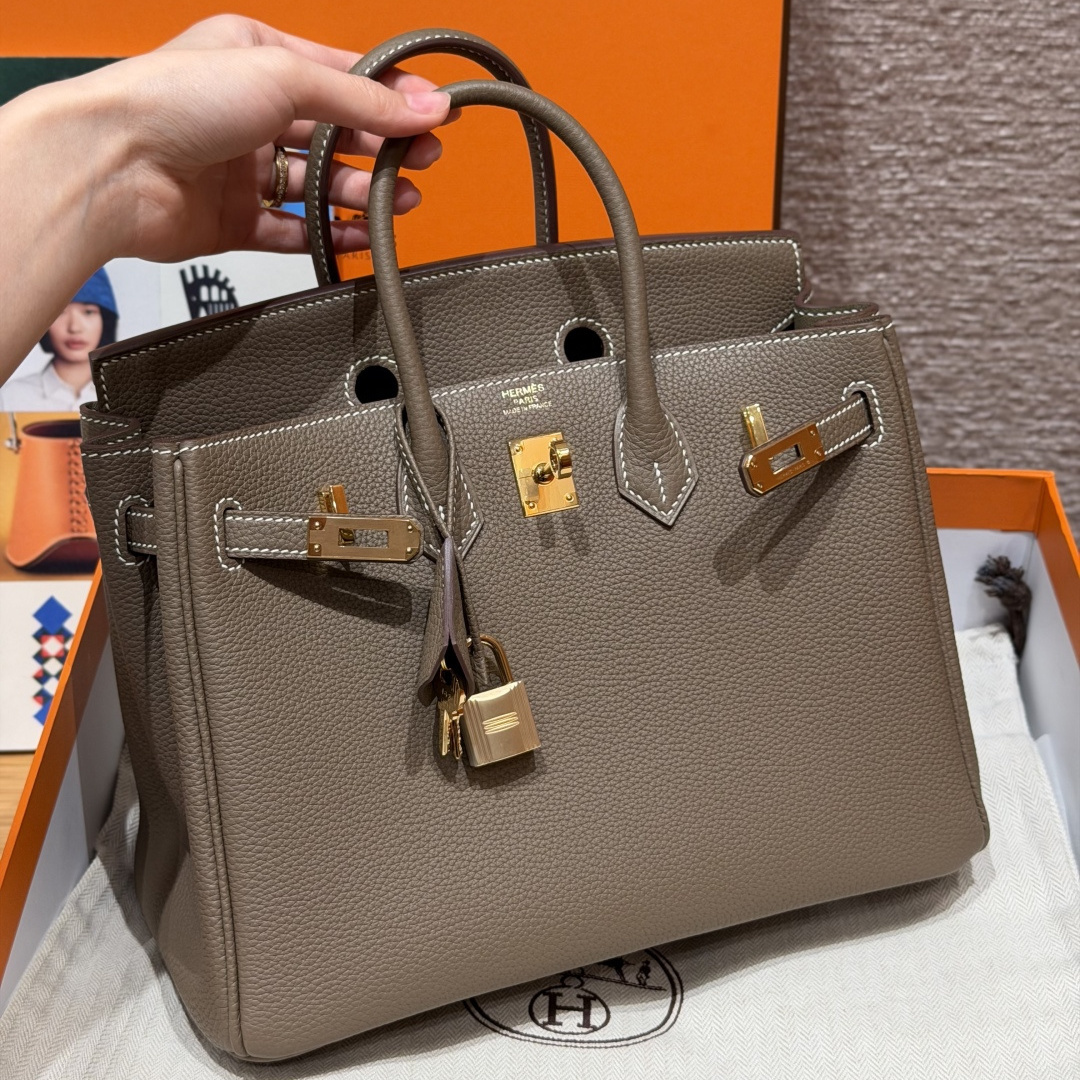 高仿Hermes*Birkin25系列H041344BO18大象灰牛皮金扣純手工