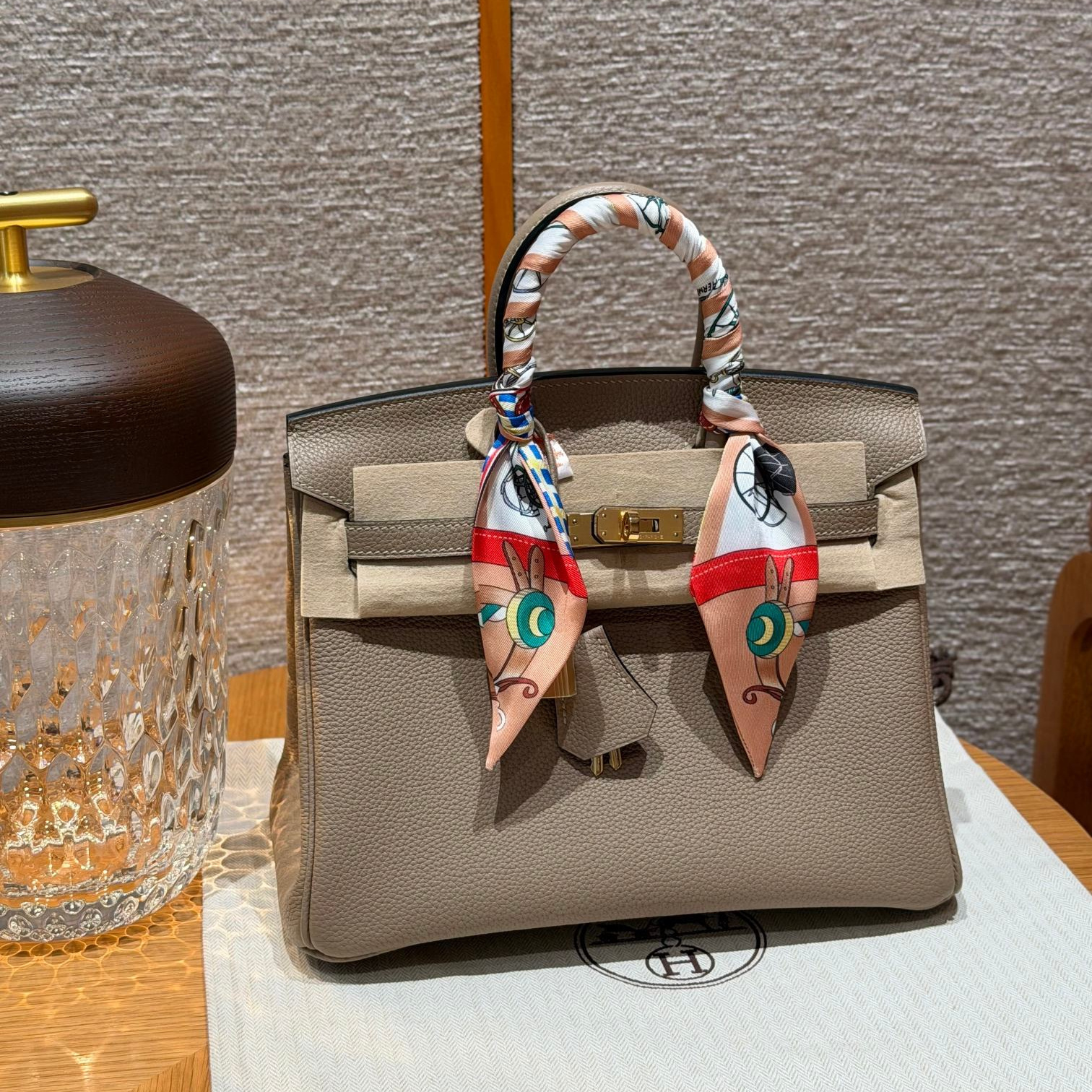 高仿Hermes*Birkin25系列H041344BO81斑鳩灰牛皮金扣純手工