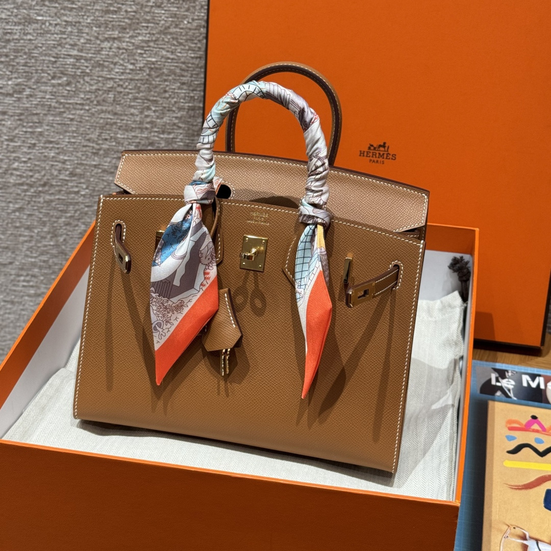 高仿Hermes*Birkin25系列H073178EP37金棕色牛皮金扣純手工
