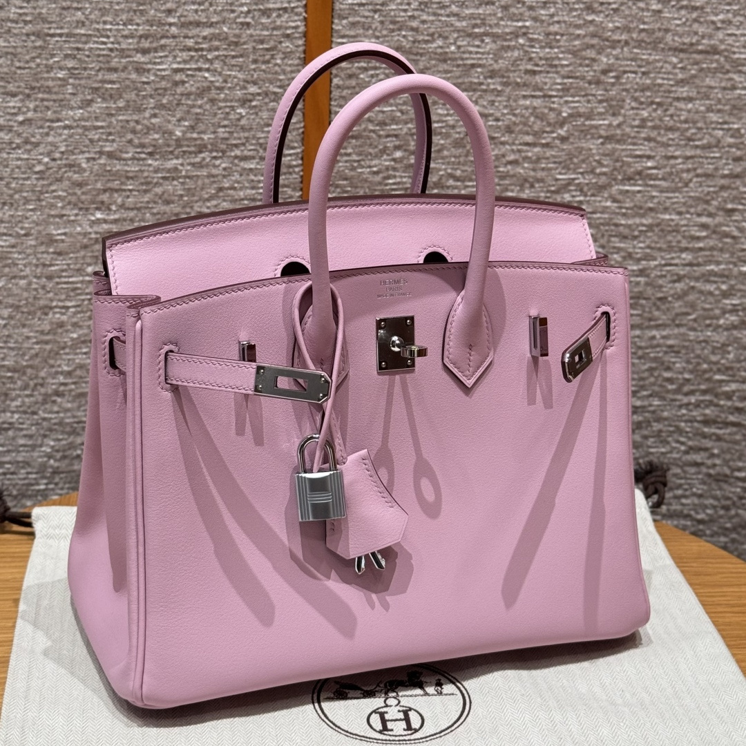 高仿Hermes*Birkin25系列H041344SWX9金葵紫牛皮銀扣純手工