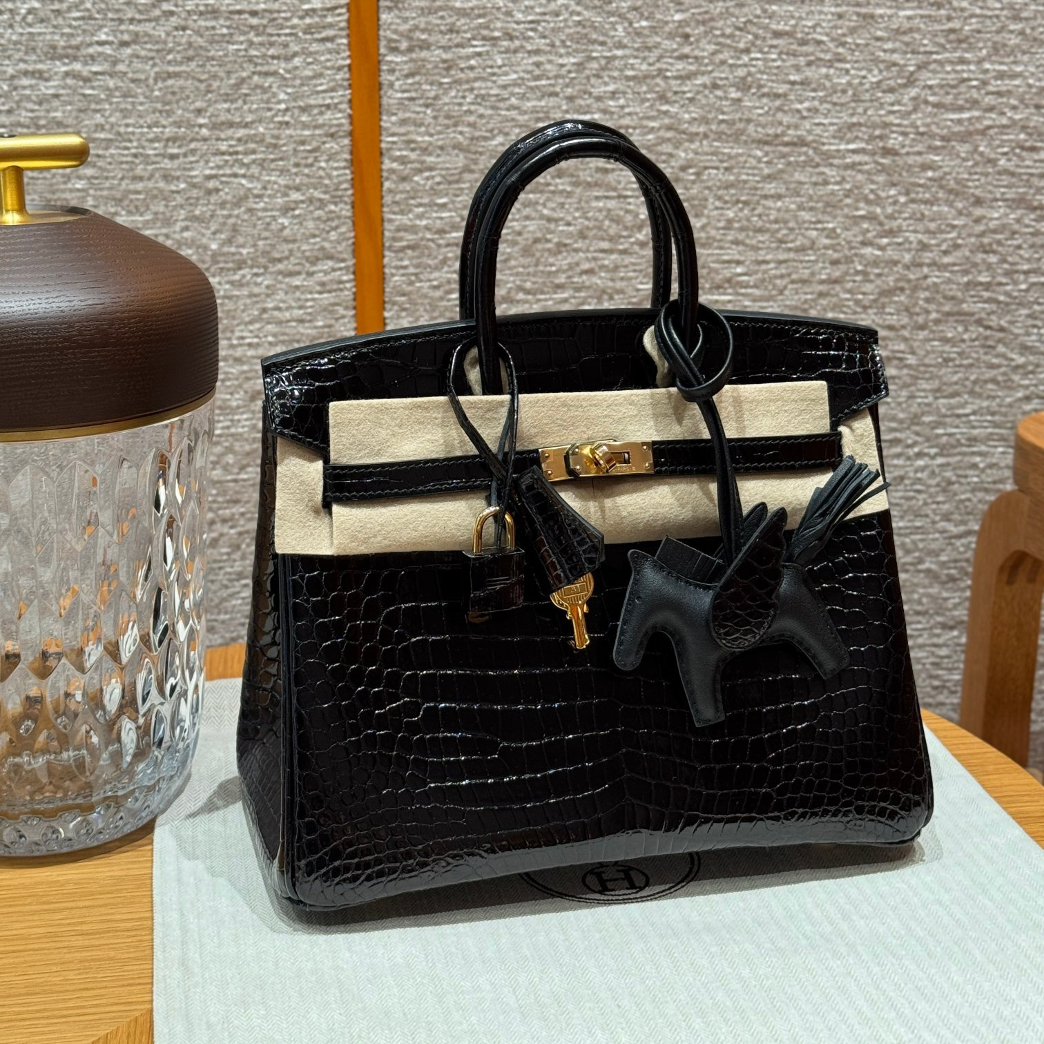 高仿Hermes*Birkin25系列H041344CK89黑色鱷魚皮金扣純手工