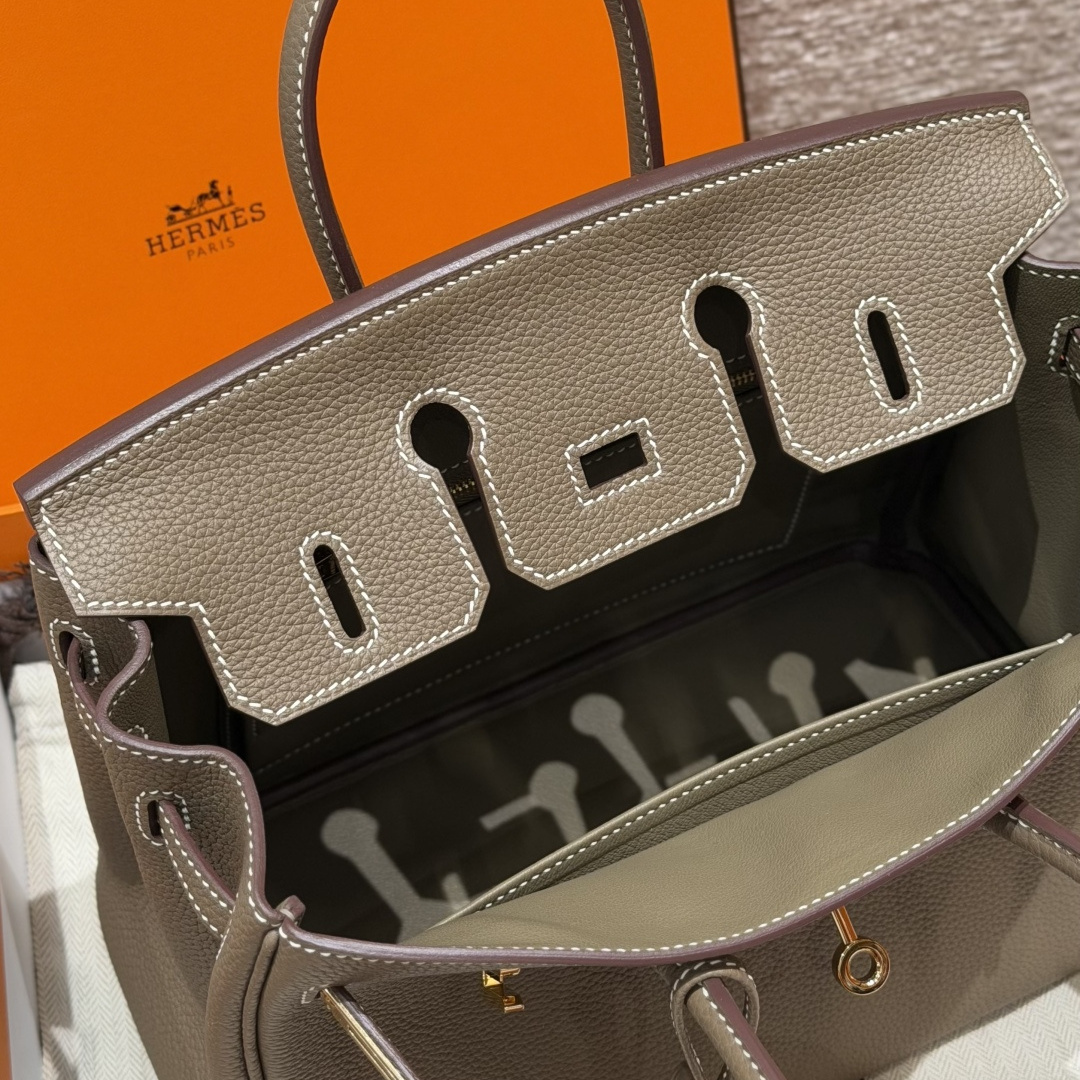 高仿Hermes*Birkin25系列H041344BO18大象灰牛皮金扣純手工