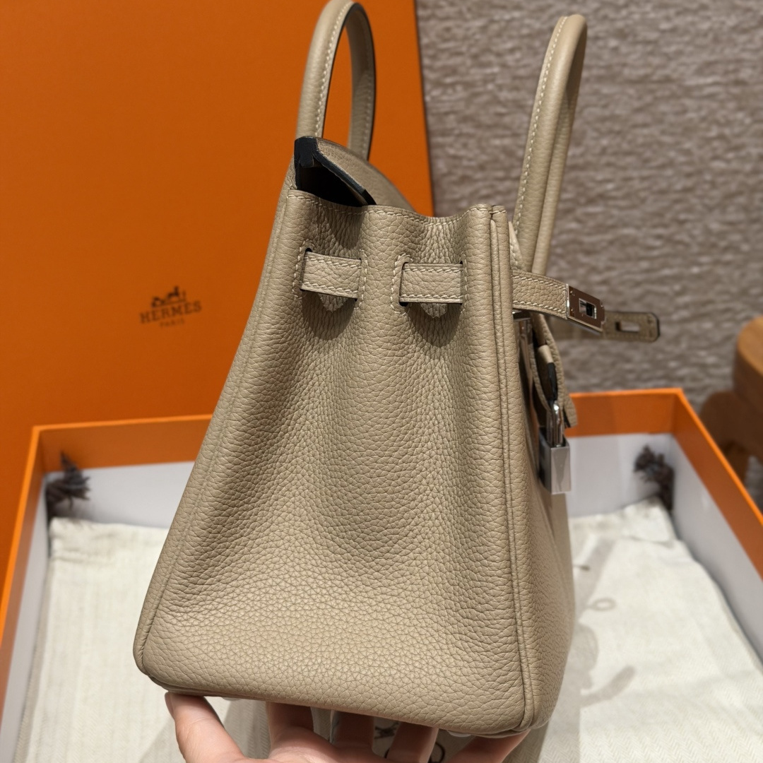 高仿Hermes*Birkin25系列H041344BOS2風衣灰牛皮銀扣純手工