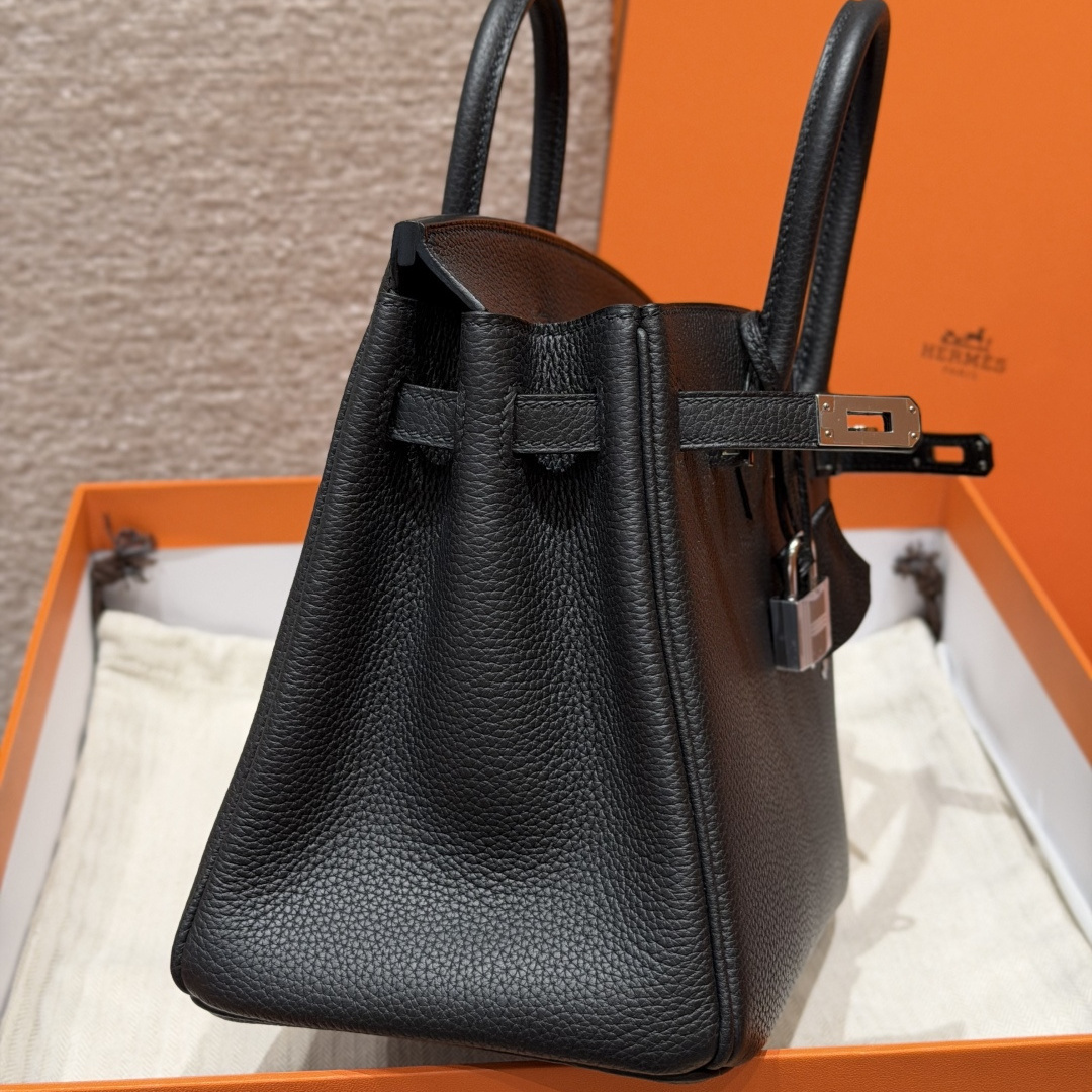 高仿Hermes*Birkin25系列H041344BO89黑色牛皮銀扣純手工