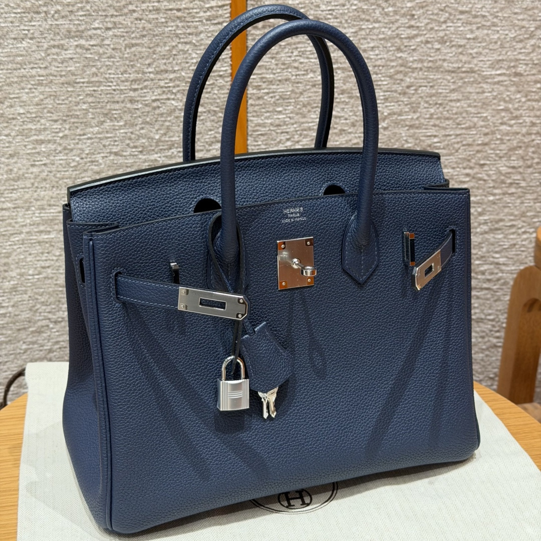 高仿Hermes*Birkin30系列H044897BO73寶石藍牛皮銀扣純手工