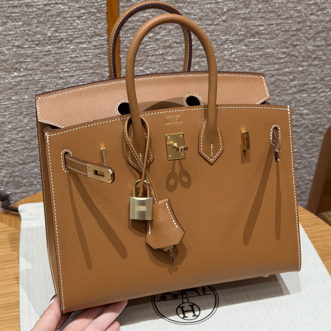 高仿Hermes*Birkin25系列H073178EP37金棕色牛皮金扣純手工