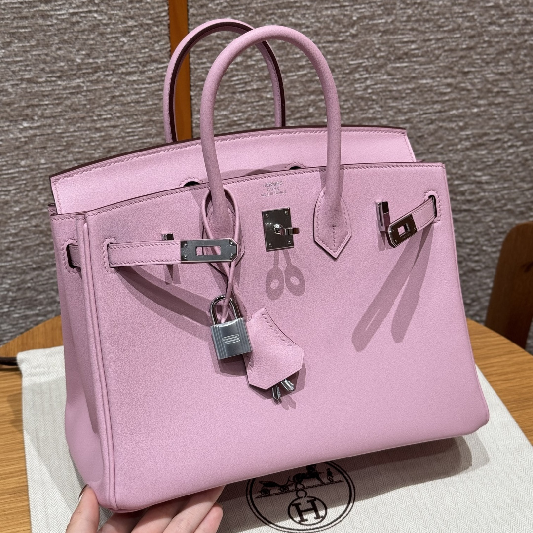 高仿Hermes*Birkin25系列H041344SWX9金葵紫牛皮銀扣純手工
