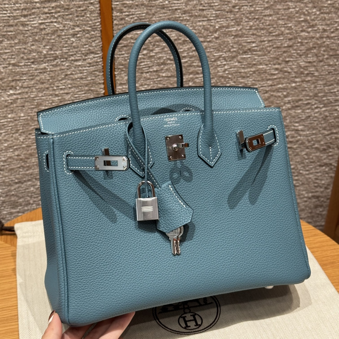 高仿Hermes*Birkin25系列H041344BO75牛仔藍牛皮銀扣純手工