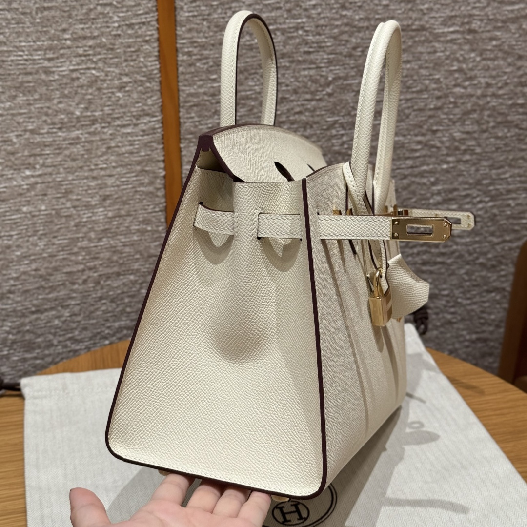 高仿Hermes*Birkin25系列H073178EPI2奶油色牛皮金扣純手工