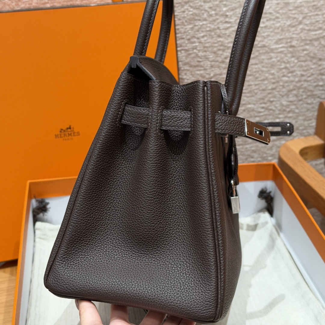 高仿Hermes*Birkin30系列H044897BO47巧克力色牛皮銀扣純手工