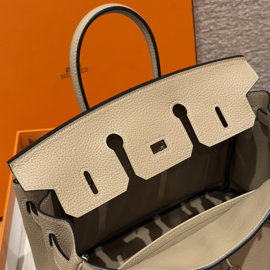 高仿Hermes*Birkin25系列H041344BOS2風衣灰牛皮銀扣純手工