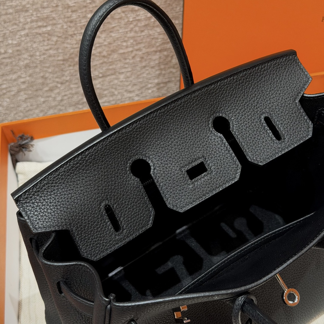 高仿Hermes*Birkin25系列H041344BO89黑色牛皮銀扣純手工