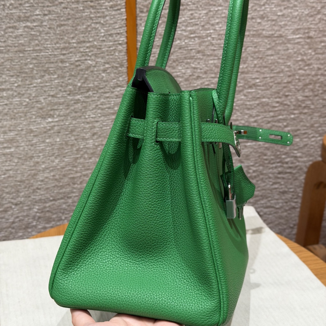 高仿Hermes*Birkin30系列H044897BO1K竹子綠牛皮銀扣純手工