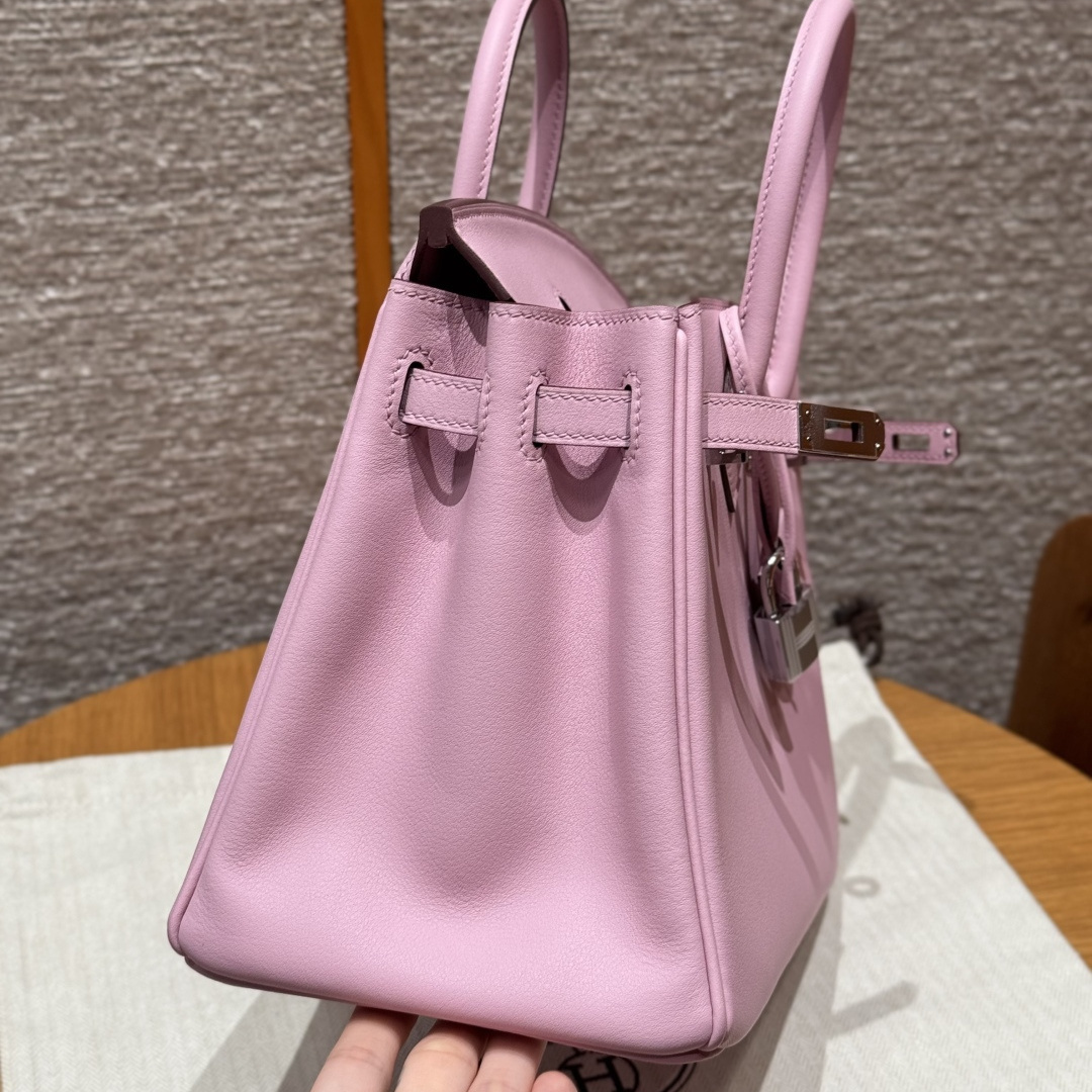 高仿Hermes*Birkin25系列H041344SWX9金葵紫牛皮銀扣純手工