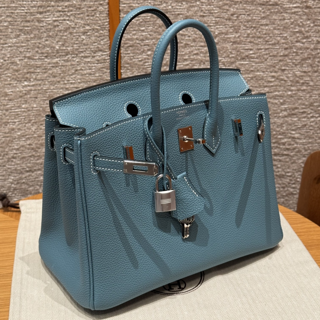 高仿Hermes*Birkin25系列H041344BO75牛仔藍牛皮銀扣純手工